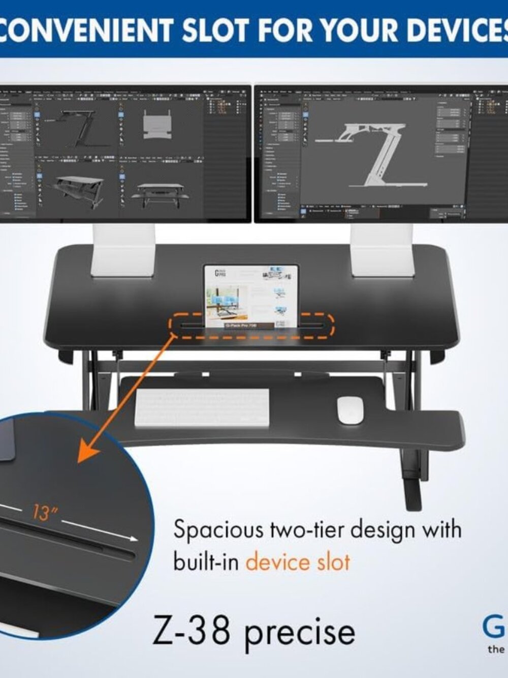 38″ Wide Standing Desk Converter – Sit-to-Stand Workstation for Dual Monitors, H - Picture 8 of 8